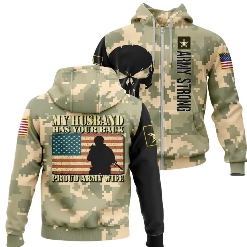 My Husband Has Your Back Proud Army Wife Camo Pattern All Over Print Hoodie