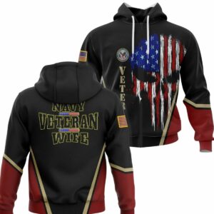 Navy Veteran Wife United States American Pride Flag Skull All Over Print Hoodie