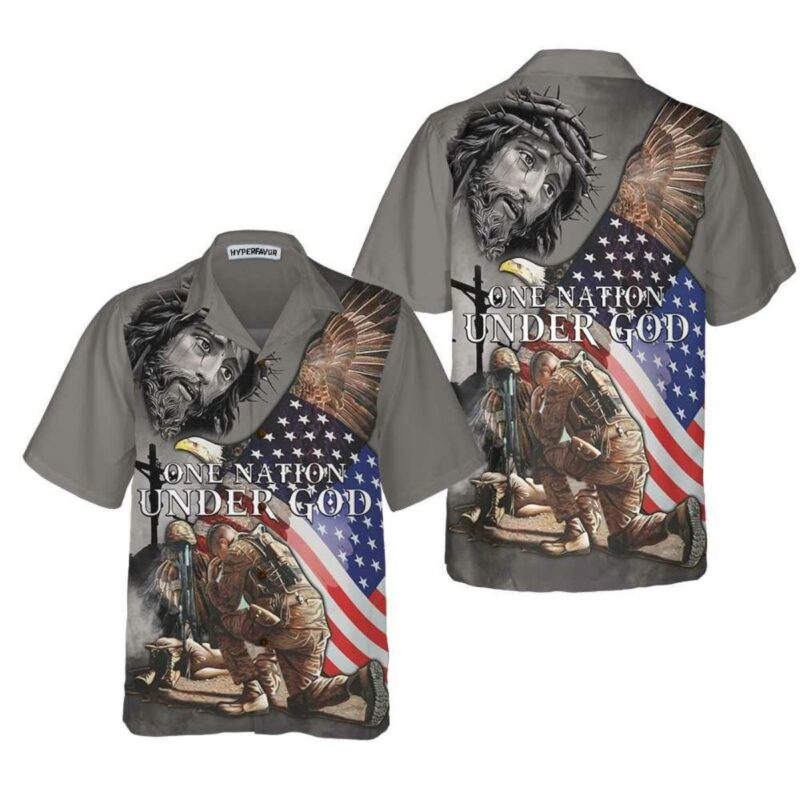 One Nation Under God Veteran American Flag Veteran Hawaiian Shirt