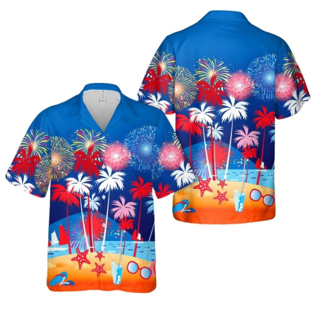 Palm Trees Fireworks, 4Th Of July Independence Hawaiian Shirt