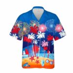 Palm Trees Fireworks, 4th Of July Independence Hawaiian Shirt Front