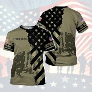 Personalized Us Military Pride American Flag Vintage US Veterans All Over Print Tshirt