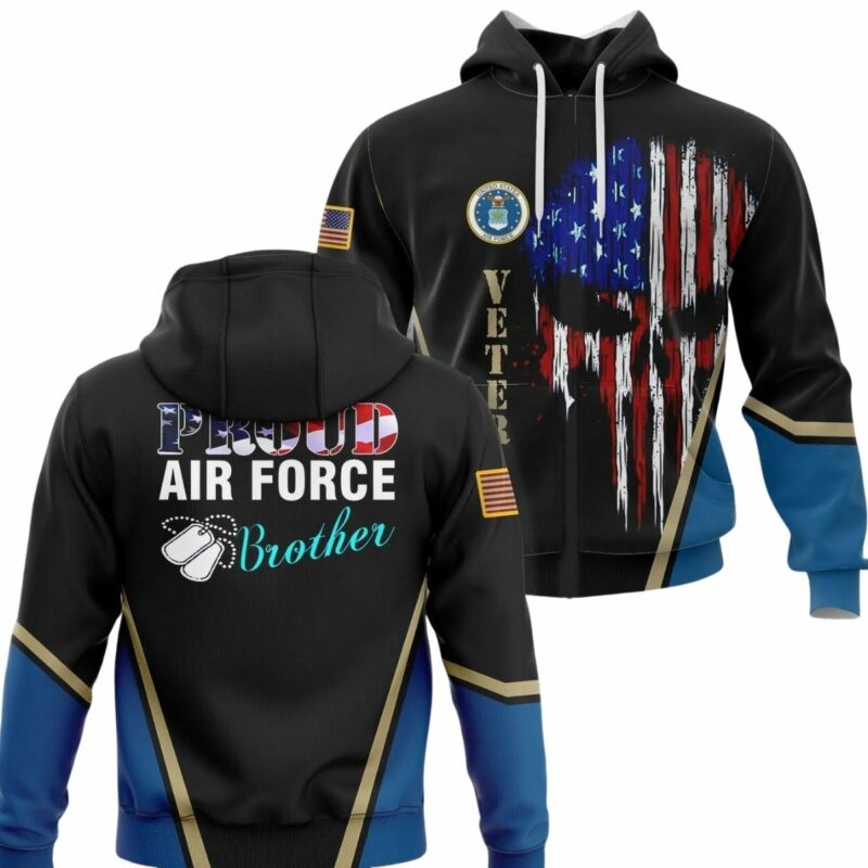 Proud Air Force Brother With American Flag Veteran Air Force Skull All Over Print Hoodie