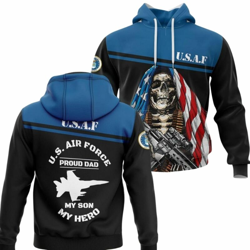 Proud Air Force Dad My Son My Hero Black And Blue Pattern All Over Print Hoodie