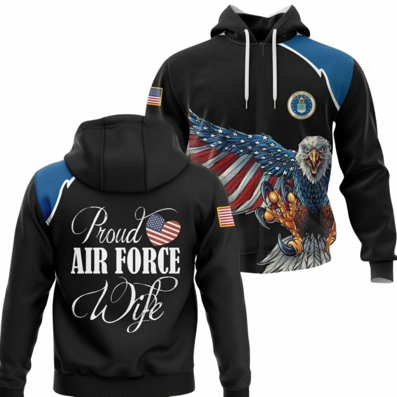 Proud Air Force Wife Eagle Flag Heart All Over Print Hoodie