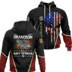 Proud Grandson Of A Navy Veteran Us Navy Flag Skull All Over Print Hoodie