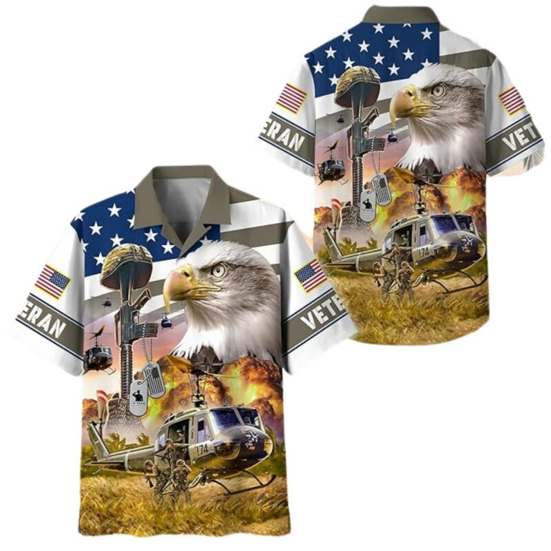 Proud Helicopter Veteran Flag Eagle Hawaiian Shirt