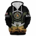 Proud United States Veteran Black Pattern All Over Print Hoodie Front