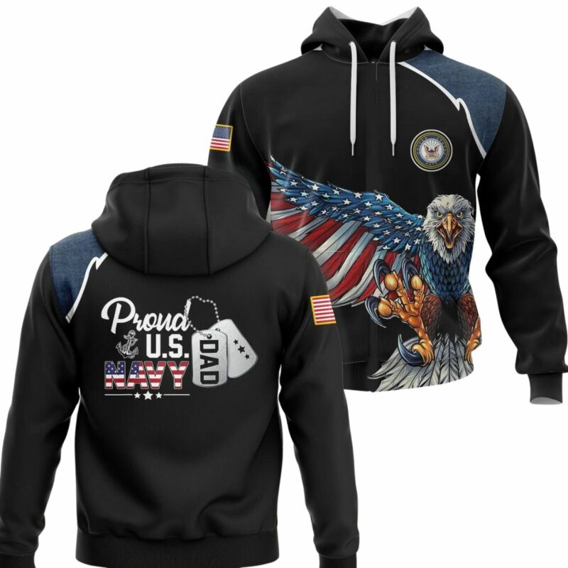 Proud Us Navy Dad With American Flag Military Veteran Navy All Over Print Hoodie