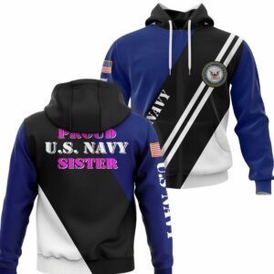 Proud US Navy Sister Blue Black And White Pattern All Over Print Hoodie