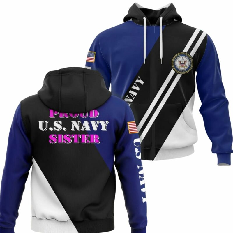 Proud Us Navy Sister Blue Black And White Pattern All Over Print Hoodie