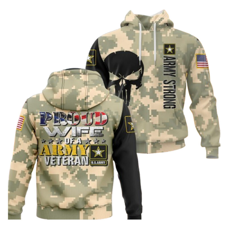 Proud Wife Of A Army Veteran American Flag Military Gift Army All Over Print Hoodie