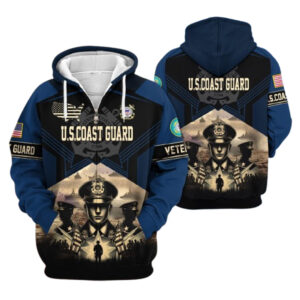 Proudly served us veterans coast guard black and blue patter all over print hoodie