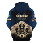 Proudly served us veterans coast guard black and blue patter all over print hoodie back