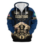 Proudly served us veterans coast guard black and blue patter all over print hoodie front