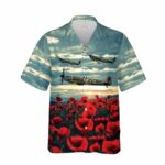 Spitfire red poppy Memorial Day Lest we forget Hawaiian Shirt Front