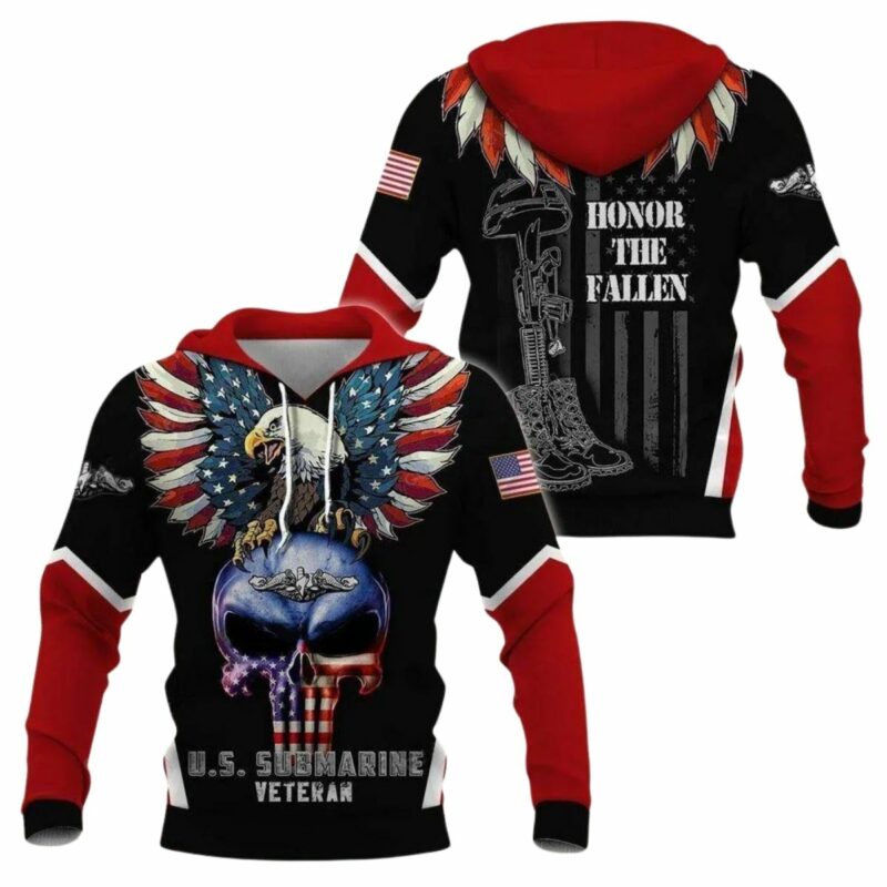 United States Submariners Veteran Skull Eagle All Over Print Hoodie