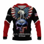 United States Submariners Veteran Skull Eagle All Over Print Hoodie Front