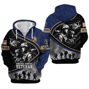 United States Veterans Day Military Inspired Patriotic Blue And Black Pattern All Over Print Hoodie