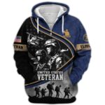 United States Veterans Day Military Inspired Patriotic Blue And Black Pattern All Over Print Hoodie Front