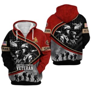 United States Veterans Day Military Inspired Patriotic Red And Black Pattern All Over Print Hoodie