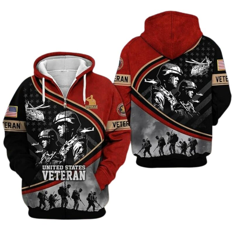 United States Veterans Day Military Inspired Patriotic Red And Black Pattern All Over Print Hoodie