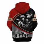 United States Veterans Day Military Inspired Patriotic Red And Black Pattern All Over Print Hoodie Back