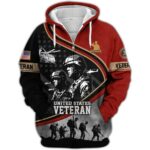 United States Veterans Day Military Inspired Patriotic Red And Black Pattern All Over Print Hoodie Front