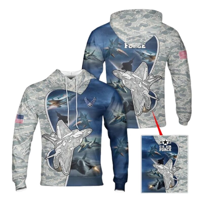 Us Air Force F 22 Raptor Aircraft Camo All Over Print Hoodie