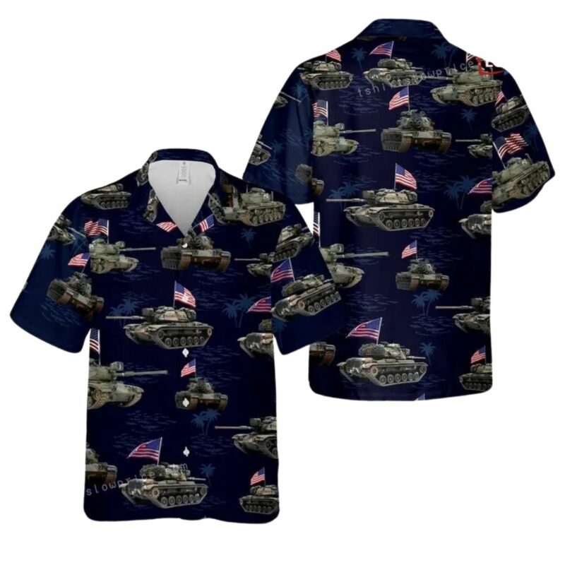 Us Army M60A1 Tank July 4Th Black Pattern Hawaiian Shirt