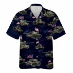 Us Army M60a1 Tank July 4th Black Pattern Hawaiian Shirt Front