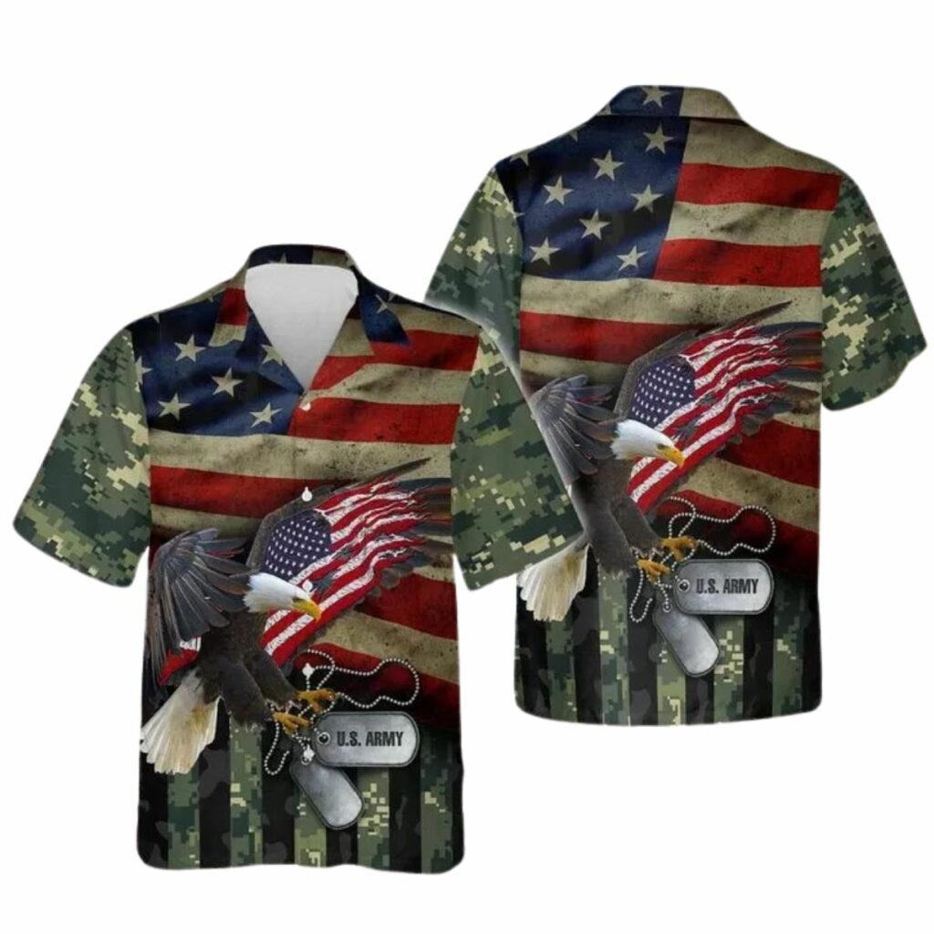 Us Army Proud Army Wife Flag Eagle Camo Pattern Hawaiian Shirt