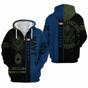 US Army US Navy Veterans Black And Blue Pattern All Over Print Hoodie