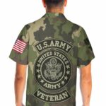 US Army Veteran Green Camouflage Army Hawaiian Shirt Back 1