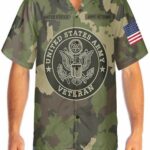 US Army Veteran Green Camouflage Army Hawaiian Shirt Front 1