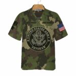 US Army Veteran Green Camouflage Army Hawaiian Shirt Front