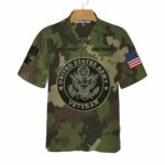 US Army Veteran Green Camouflage Army Veteran Hawaiian Shirt Front 1