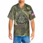 US Army Veteran Green Camouflage Army Veteran Hawaiian Shirt Front