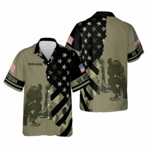 US Army Veteran Military Pride Eagle American Flag Hawaiian Shirt