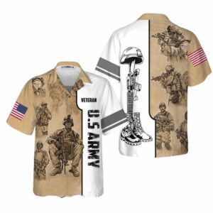 US Army Veteran Vintage Proud Veteran Hawaiian Shirt