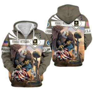 US Female Veteran Eagle Flag All Over Print Hoodie