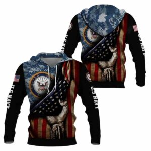 US Navy Hand Holding American Flag All Over Print Hoodie