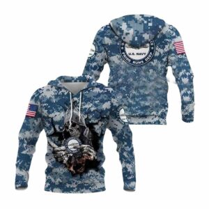 US Navy Submarine Force Skull Holding Logo All Over Print Hoodie