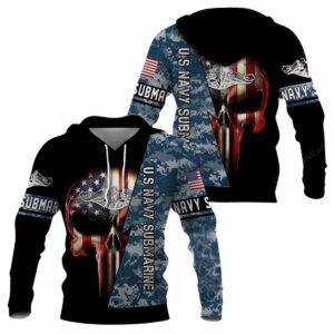 US Navy Submarine Skull American Flag All Over Print Hoodie