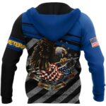 US Navy US Veteran Eagle Flag Black And Blue Pattern All Over Print Hoodie Back