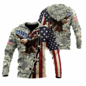 US Veteran Camouflage Eagle Flag All Over Print Hoodie