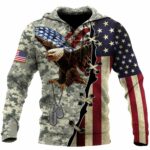 US Veteran Camouflage Eagle Flag All Over Print Hoodie Front