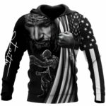 US Veteran One Nation Under God Black Pattern All Over Print Hoodie Front