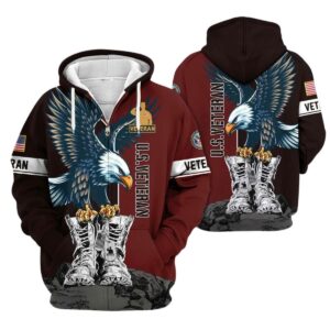 US Veterans Eagle Flag Black And Red Patter All Over Print Hoodie