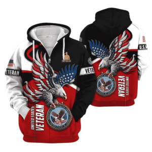 US Veterans Eagle Flag Black Red And White Pattern All Over Print Hoodie